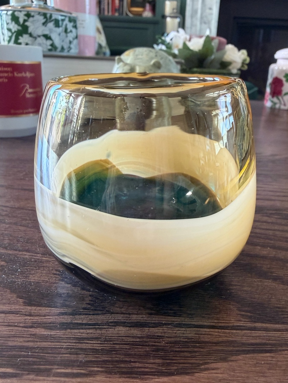 Murano Style Handblown Amber and Cream Glass Decorative Bud Vase